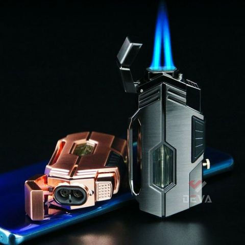 Bật lửa khò 2 tia chéo Cohiba ga trong suốt kèm đục COB 160