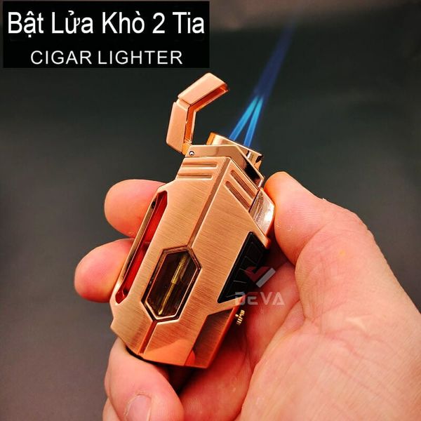 Bật lửa khò 2 tia chéo Cohiba ga trong suốt kèm đục COB 160