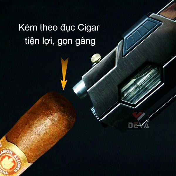 Bật lửa khò 2 tia chéo Cohiba ga trong suốt kèm đục COB 160