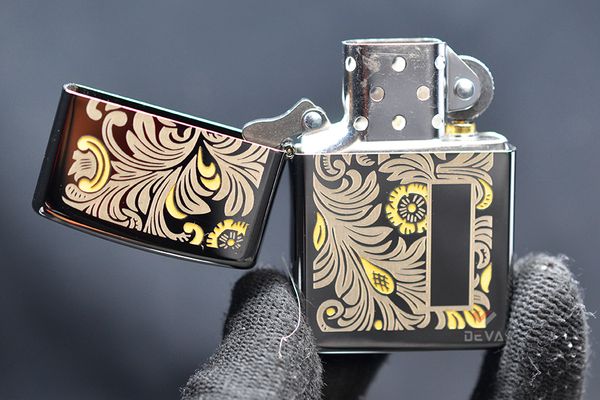 Zippo Mỹ chính hãng đen bóng hoa văn Venetian Z386