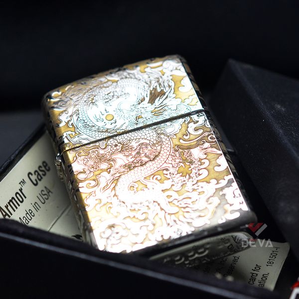 Zippo Armor Khắc CNC Rồng Mây 2 Mặt ZK145