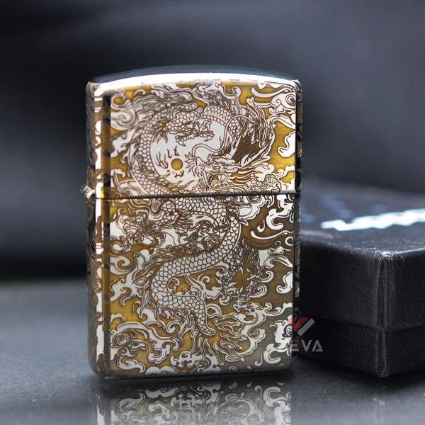 Zippo Armor Khắc CNC Rồng Mây 2 Mặt ZK145