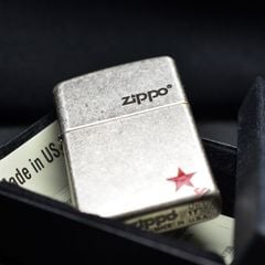 Zippo Bạc Bụi Khắc Ngôi Sao Đỏ ZK85