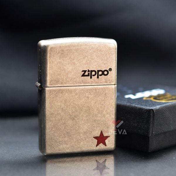 Zippo Bạc Bụi Khắc Ngôi Sao Đỏ ZK85