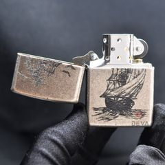 Zippo Bạc Bụi Khắc CNC Thuyền Buồm ZK162