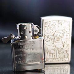 Zippo Bạc Khối Khắc Hoa Văn Marlboro BK41