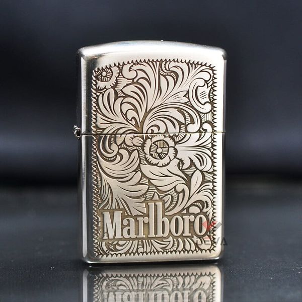Zippo Bạc Khối Khắc Hoa Văn Marlboro BK41