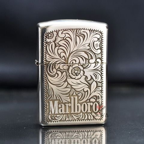Zippo Bạc Khối Khắc Hoa Văn Marlboro BK41
