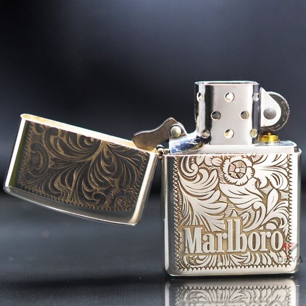 Zippo Bạc Khối Khắc Hoa Văn Marlboro BK41