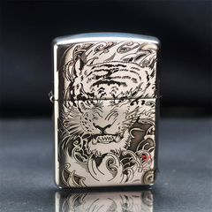 Zippo Bạc Khối Armor Khắc Chủ Đề Mãnh Hổ BK83