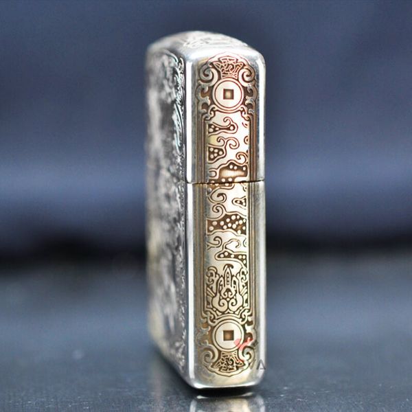 Zippo Bạc Khối Armor Khắc Kỳ Lân Các Mặt BK18
