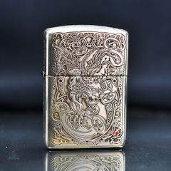 Zippo Bạc Khối Armor Khắc Kỳ Lân Các Mặt BK18