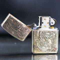 Zippo Bạc Khối Armor Khắc Kỳ Lân Các Mặt BK18