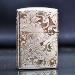 Zippo Bạc Khối Chạm Khắc Hình Rồng Cuộn BK16