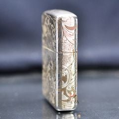 Zippo Bạc Khối Chạm Khắc Hình Rồng Cuộn BK16