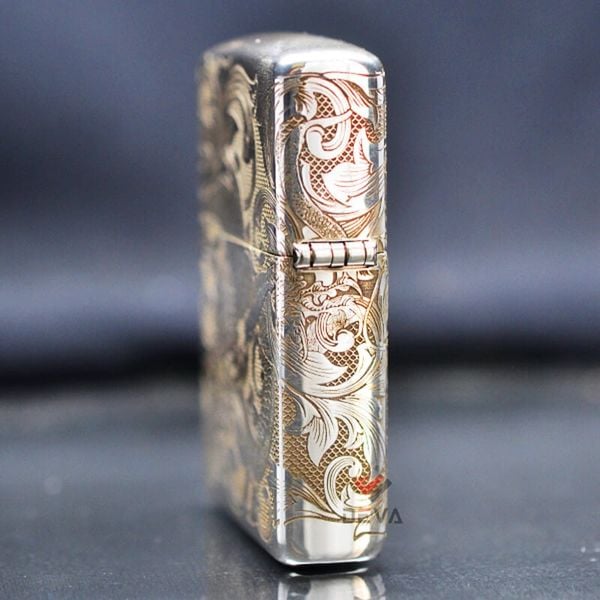 Zippo Bạc Khối Chạm Khắc Hình Rồng Cuộn BK16