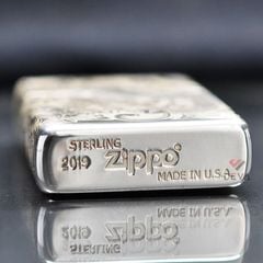 Zippo Bạc Khối Chạm Khắc Hình Rồng Cuộn BK16