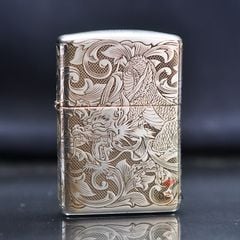 Zippo Bạc Khối Chạm Khắc Hình Rồng Cuộn BK16