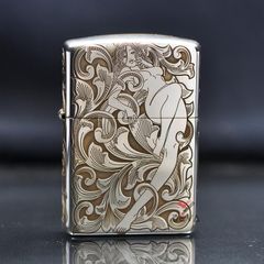 Zippo Bạc Khối Hoa Văn Hình Cô Gái Sexy BK25