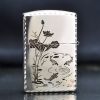 Zippo Bạc Khối Khắc Cá Chép Viền Gõ Búa BK11