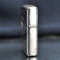 Zippo Bạc Khối Khắc Cá Chép Viền Gõ Búa BK11