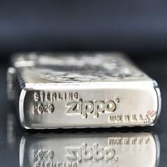 Zippo Bạc Khối Khắc Cá Chép Viền Gõ Búa BK11