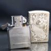 Zippo Bạc Khối Khắc Cá Chép Viền Gõ Búa BK11