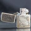 Zippo Bạc Khối Khắc Cá Chép Viền Gõ Búa BK11