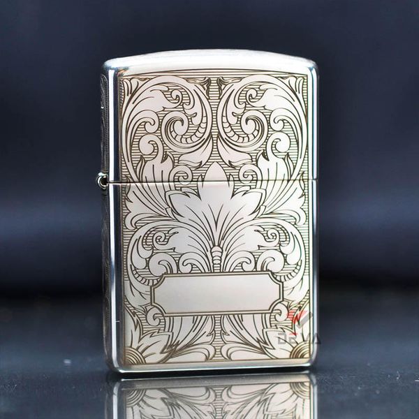Zippo Bạc Khối Khắc Hoa Văn Cổ Điển BK66