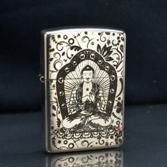 Zippo Bạc Khối Khắc Đức Phật A Di Đà BK06