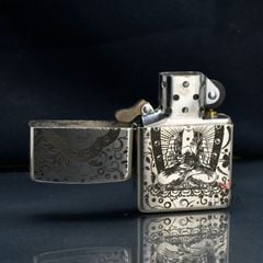 Zippo Bạc Khối Khắc Đức Phật A Di Đà BK06