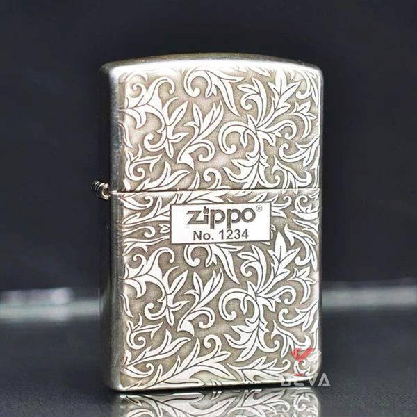 Zippo Bạc Khối Khắc Hoa Văn Cổ Điển Các Mặt BK57