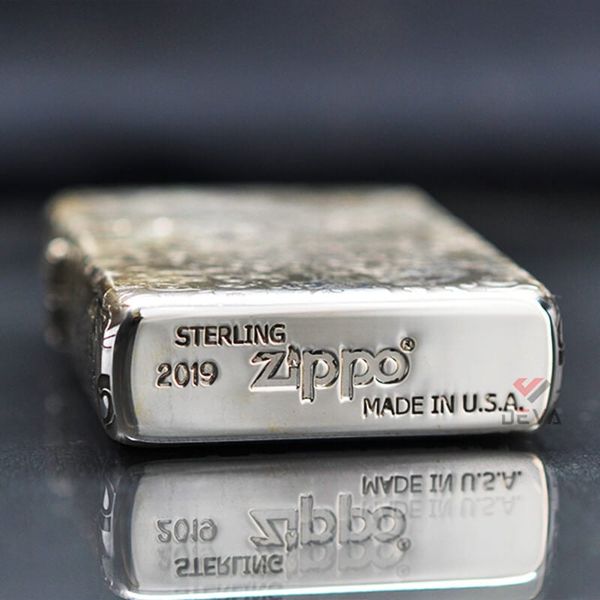 Zippo Bạc Khối Khắc Hình Rồng Mây 2 Mặt BK15