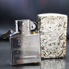 Zippo Bạc Khối Khắc Hình Rồng Mây 2 Mặt BK15