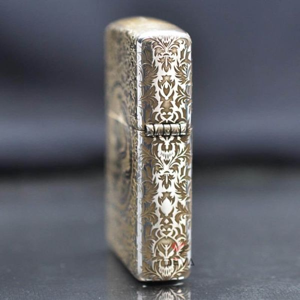 Zippo Bạc Khối Khắc Hoa Văn Rồng Phượng BK47