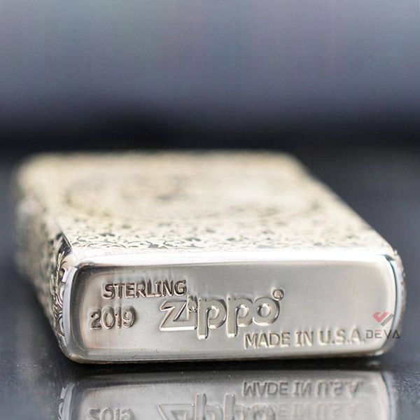 Zippo Bạc Khối Khắc Hoa Văn Rồng Phượng BK47