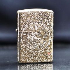 Zippo Bạc Khối Khắc Hoa Văn Rồng Phượng BK47
