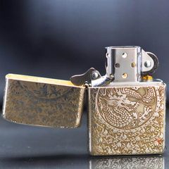 Zippo Bạc Khối Khắc Hoa Văn Rồng Phượng BK47
