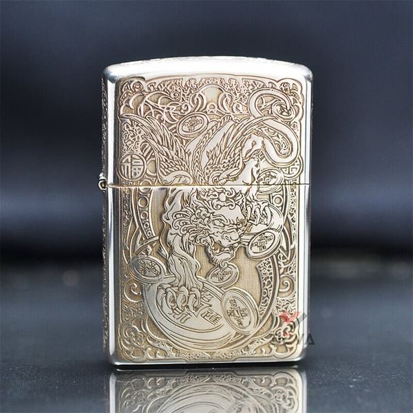 Zippo Bạc Khối Khắc Kỳ Lân Các Mặt BK08