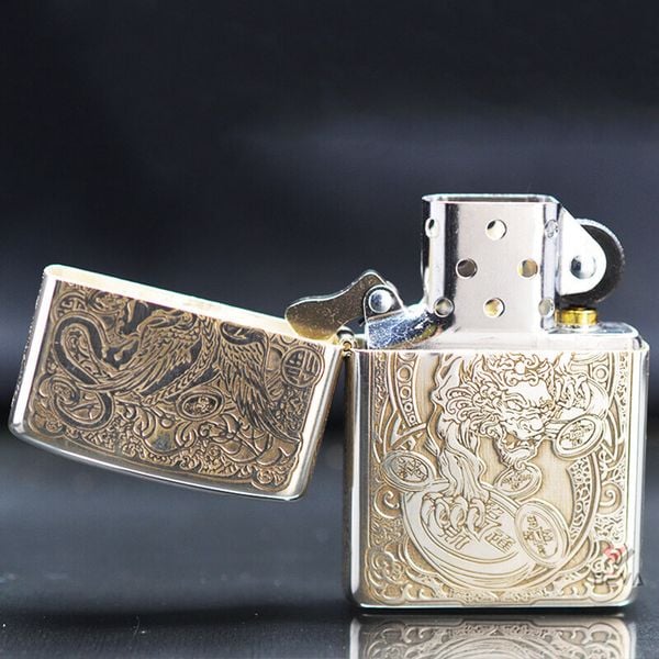 Zippo Bạc Khối Khắc Kỳ Lân Các Mặt BK08