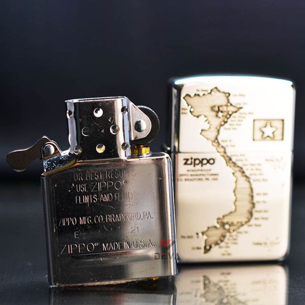 Zippo Bạc Khối Khắc Bản Đồ Việt Nam BK75