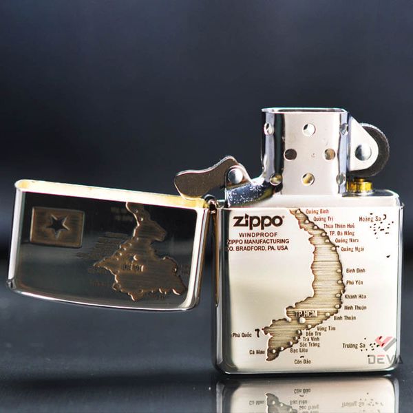 Zippo Bạc Khối Khắc Bản Đồ Việt Nam BK75