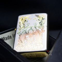 Bật Zippo Mỹ xuất Nhật hình phật khắc ăn mòn mạ vàng Z86