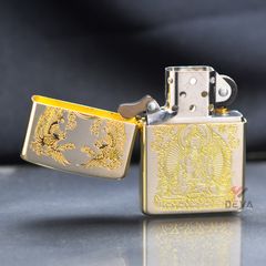 Bật Zippo Mỹ xuất Nhật hình phật khắc ăn mòn mạ vàng Z86