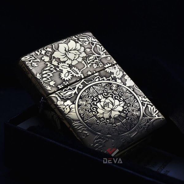 Zippo Vàng Khắc Nổi Hoa Mẫu Đơn ZK60