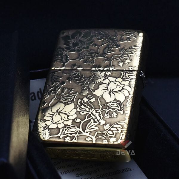 Zippo Vàng Khắc Nổi Hoa Mẫu Đơn ZK60