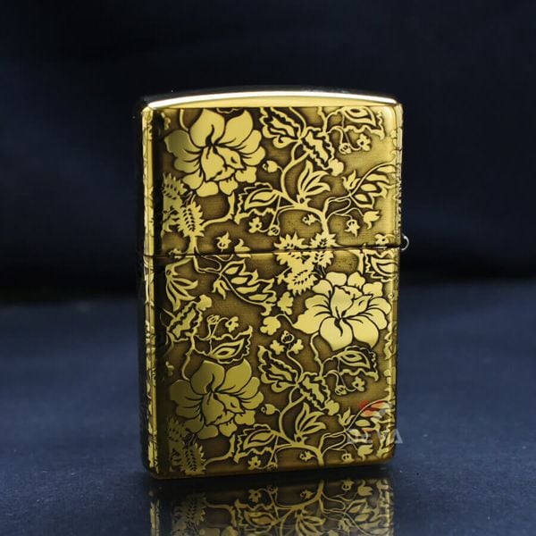 Zippo Vàng Khắc Nổi Hoa Mẫu Đơn ZK60
