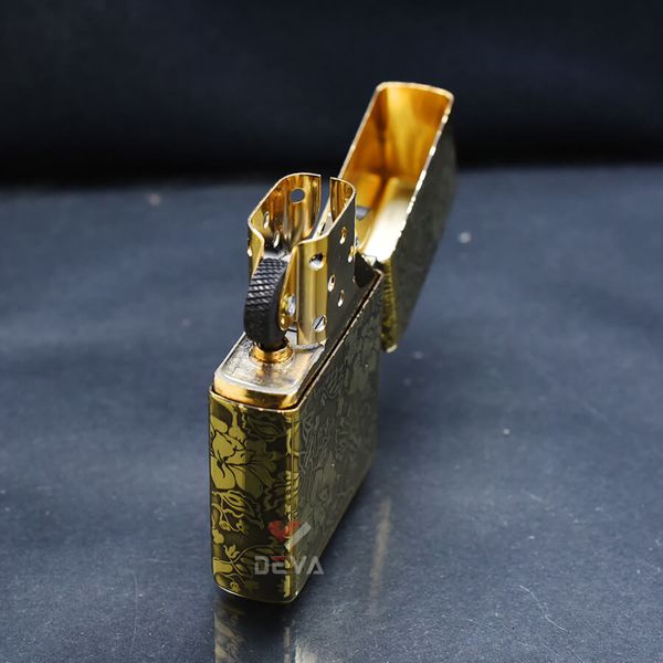 Zippo Vàng Khắc Nổi Hoa Mẫu Đơn ZK60