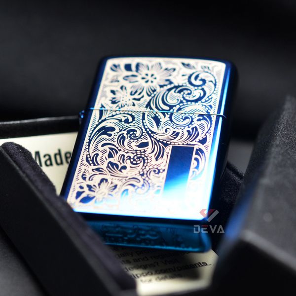 Zippo Xanh Sapphire Khắc CNC Hoa Văn Vennetian ZK67