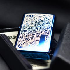 Zippo Xanh Sapphire Khắc CNC Hoa Văn Vennetian ZK67
